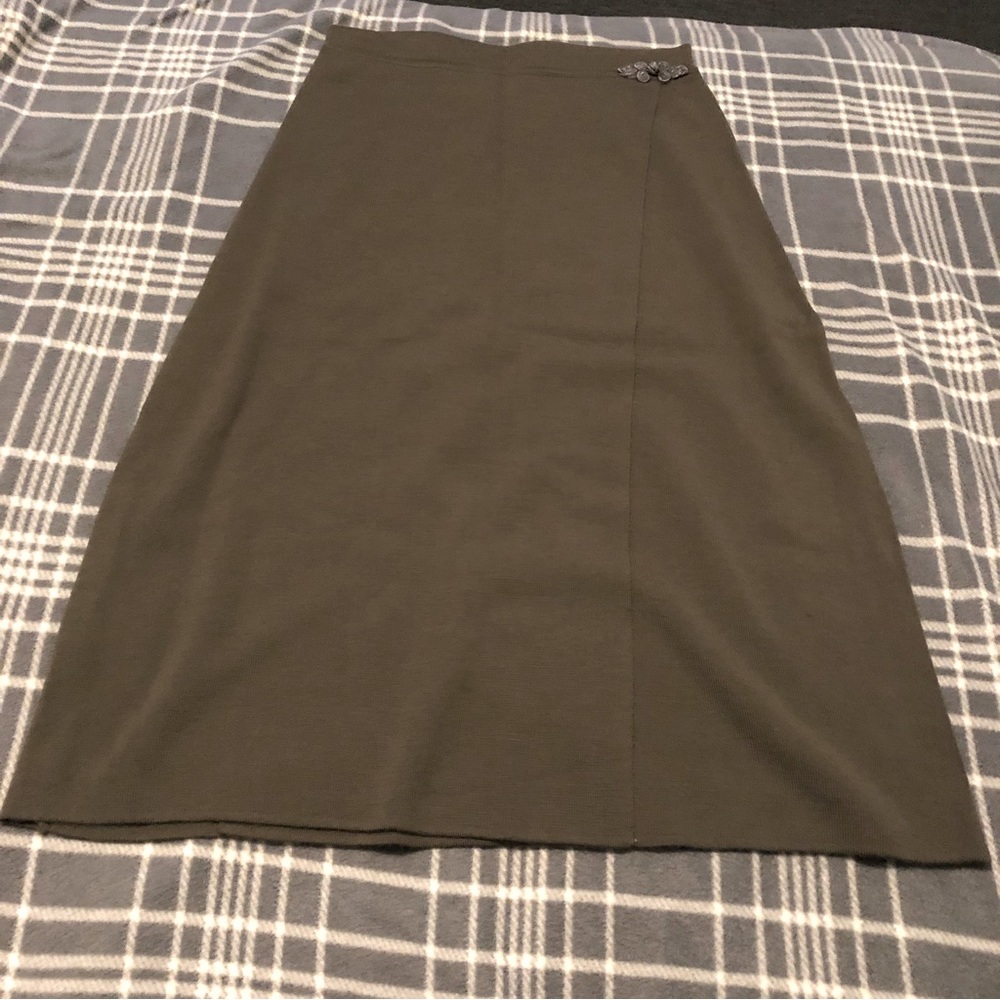 Olsen Pull On Midi Brownish Green Wool Skirt Size 36